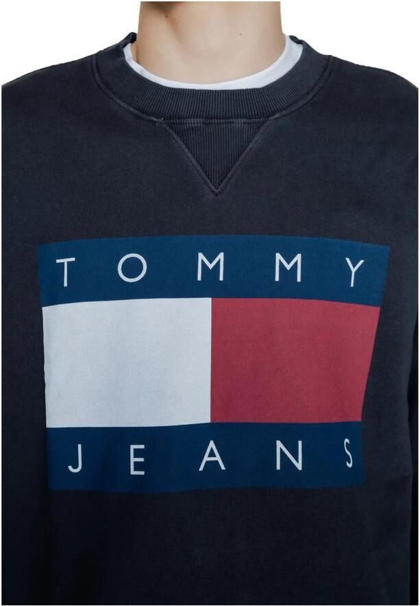 Tommy Hilfiger Zwart Bedrukte Gebreide Trui Lange Mouwen Ronde Hals Black Heren