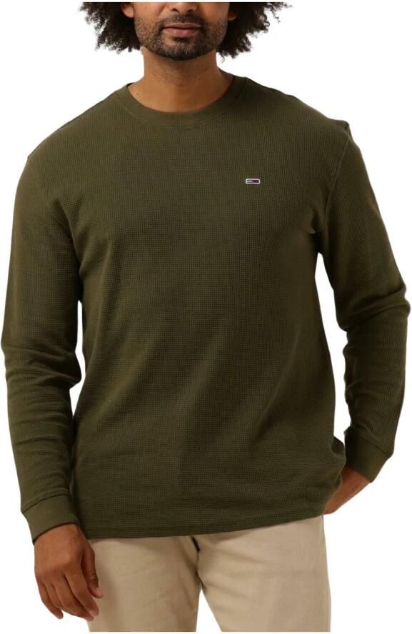 Tommy Jeans regular fit longsleeve met waffle print drab olive green