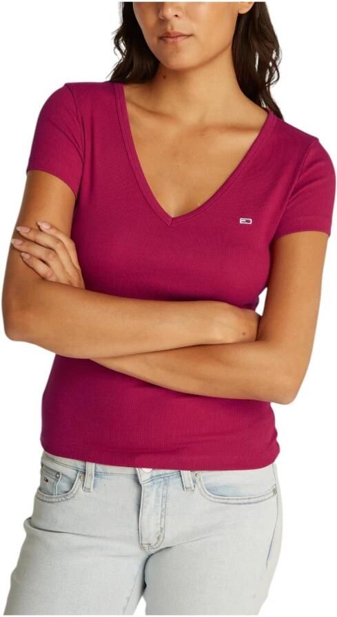 Tommy Hilfiger Overhemd Geribbeld VNeck T-shirt met korte mouwen