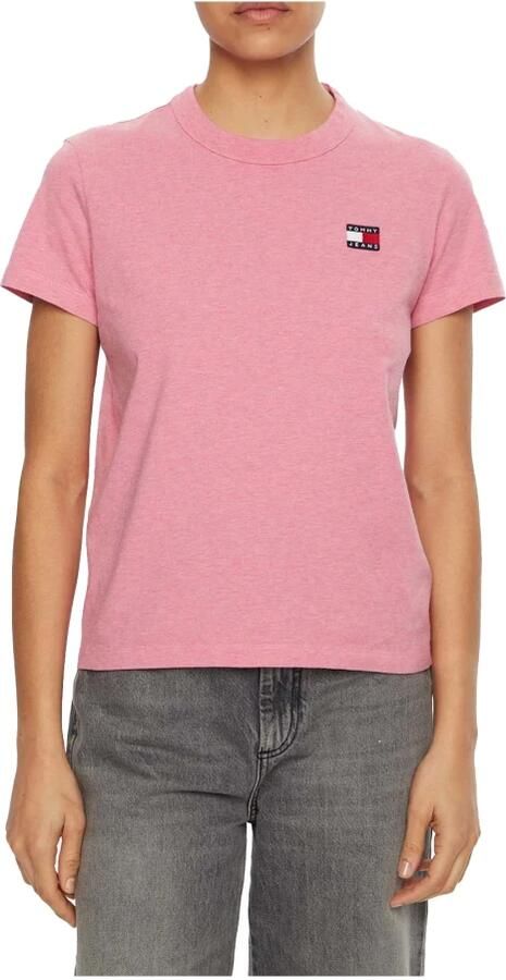 Tommy Jeans Roos Logo Katoenen T-shirt Pink Dames