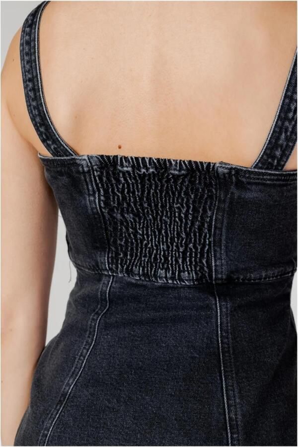 Tommy Hilfiger Zwarte Katoenen Slip-On Jurk Vierkante Halslijn Black Dames