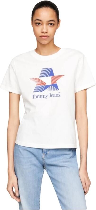 Tommy Jeans Ster T-shirt 100% Katoen White Dames