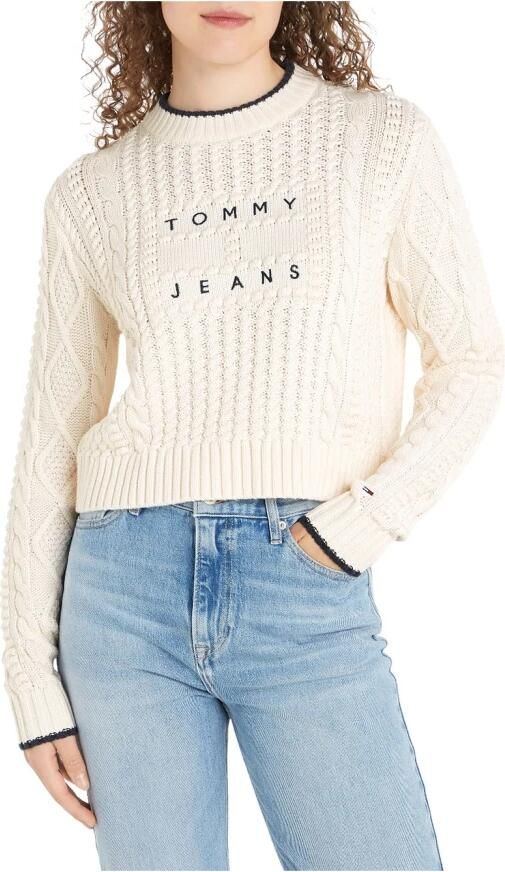 Tommy Jeans Gebreide pullover met kabelpatroon model 'BUBBLE CABLE FLAG' - Foto 3
