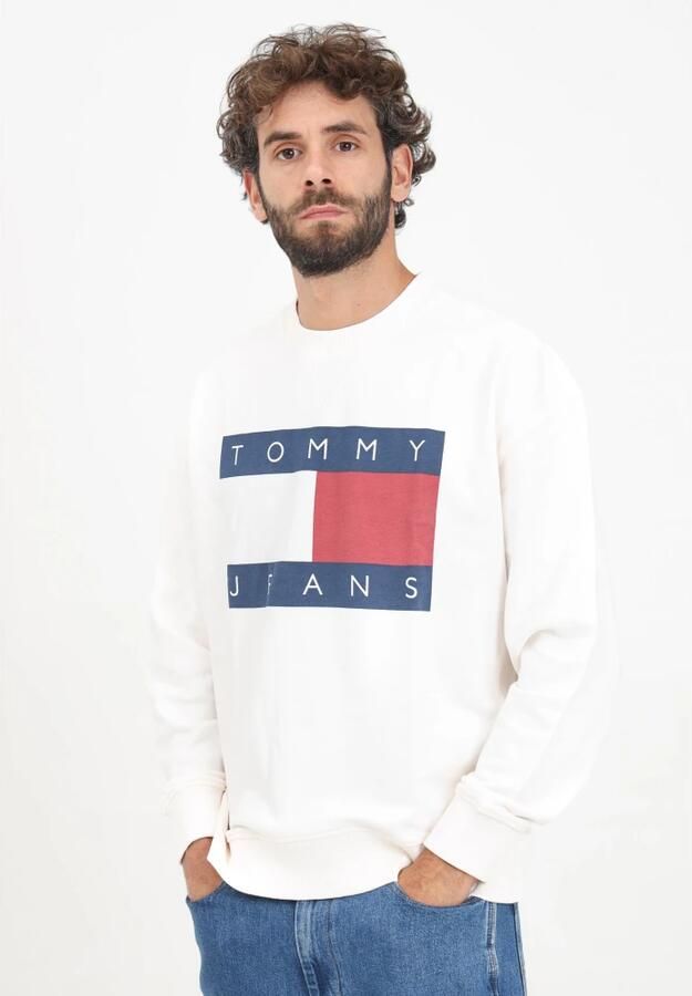 Tommy Jeans Witte Crewneck Sweatshirt Casual Herfst Winter White Heren
