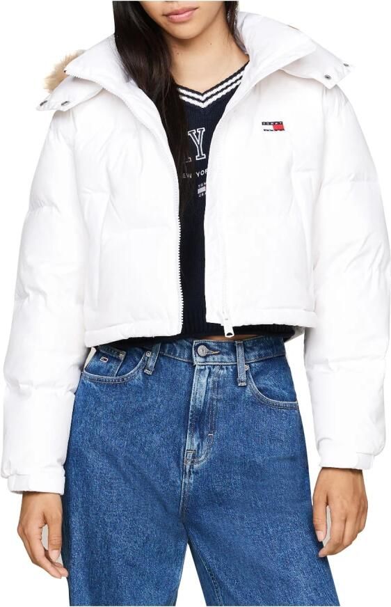Tommy Jeans Witte Cropped Gewatteerde Jas met Nepbont White Dames - Foto 4