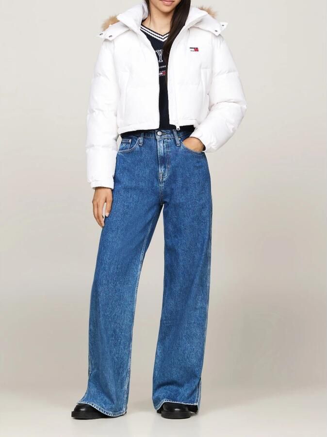 Tommy Jeans Witte Cropped Gewatteerde Jas met Nepbont White Dames - Foto 3