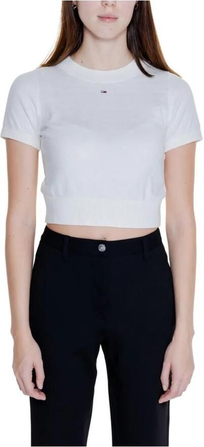 Tommy Hilfiger Fleece Jack Dames Cropped Trui Met Korte Mouwen Wit - Foto 5