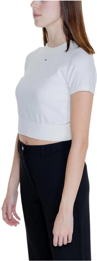 Tommy Hilfiger Fleece Jack Dames Cropped Trui Met Korte Mouwen Wit - Foto 4