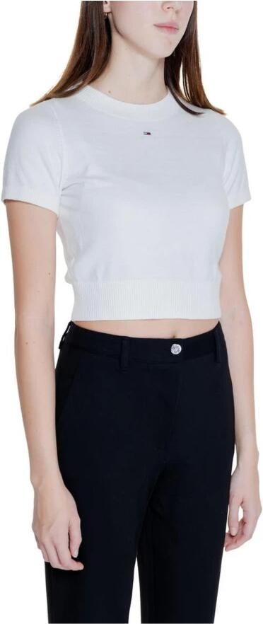 Tommy Hilfiger Fleece Jack Dames Cropped Trui Met Korte Mouwen Wit - Foto 2