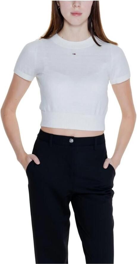 Tommy Hilfiger Fleece Jack Dames Cropped Trui Met Korte Mouwen Wit