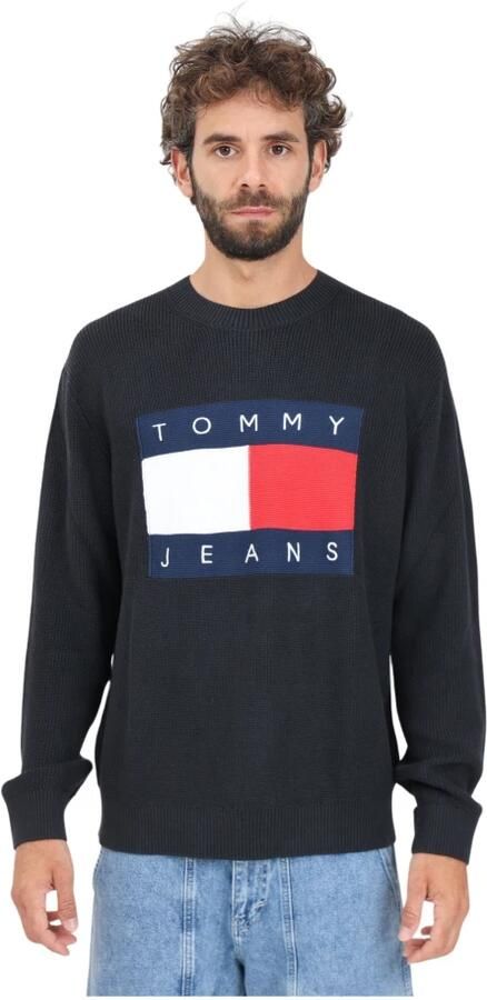 Tommy Jeans Zwart Katoenen Gebreide Trui Lange Mouw Ronde Hals Black Heren - Foto 3