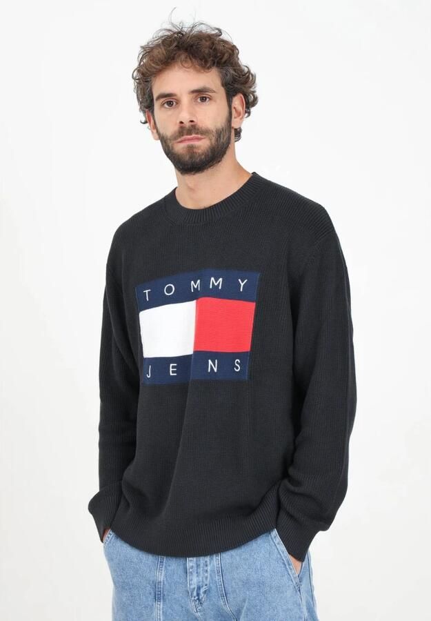 Tommy Jeans Zwart Katoenen Gebreide Trui Lange Mouw Ronde Hals Black Heren