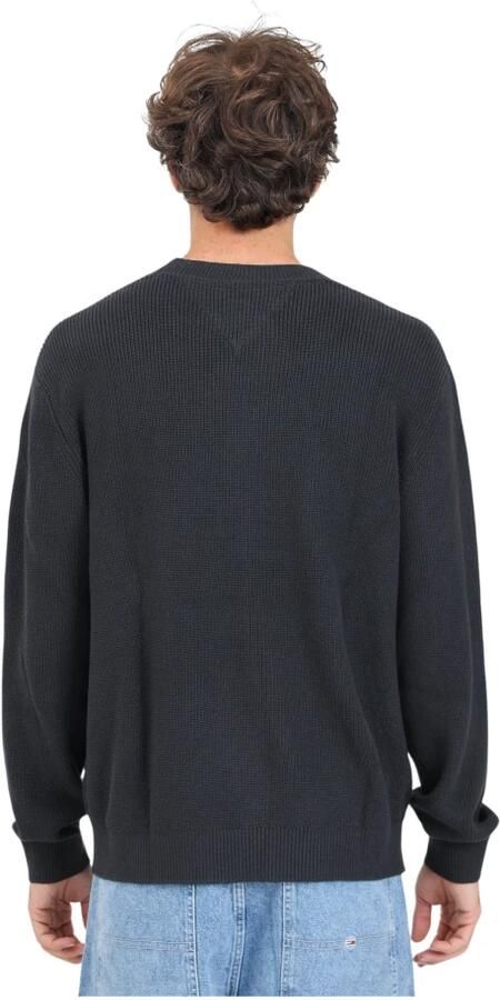 Tommy Jeans Zwart Katoenen Gebreide Trui Lange Mouw Ronde Hals Black Heren - Foto 2