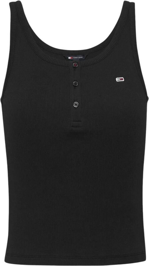 Tommy Jeans Zwarte Katoenen Knoop-Op Top met Ronde Hals Black Dames - Foto 3