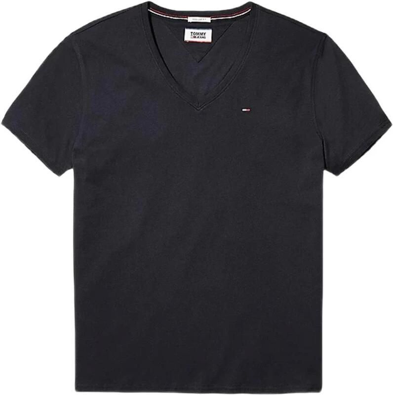 Tommy Hilfiger Zwart Katoenen V-hals T-shirt Geborduurd Logo Black Heren - Foto 2