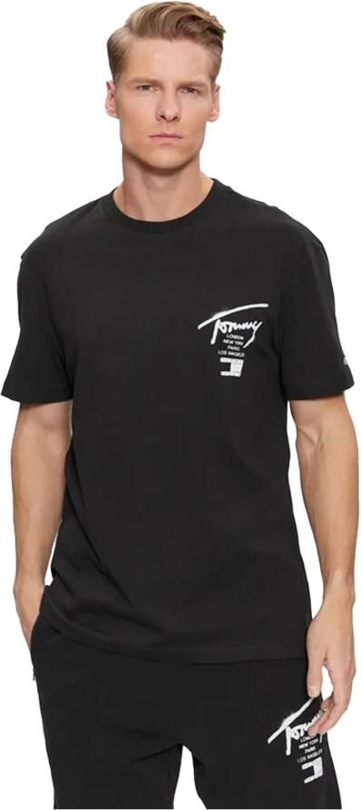 Tommy Jeans Zwarte Katoenen T-shirt NorHeren Pasvorm Korte Mouw Bedrukt Logo Black Heren