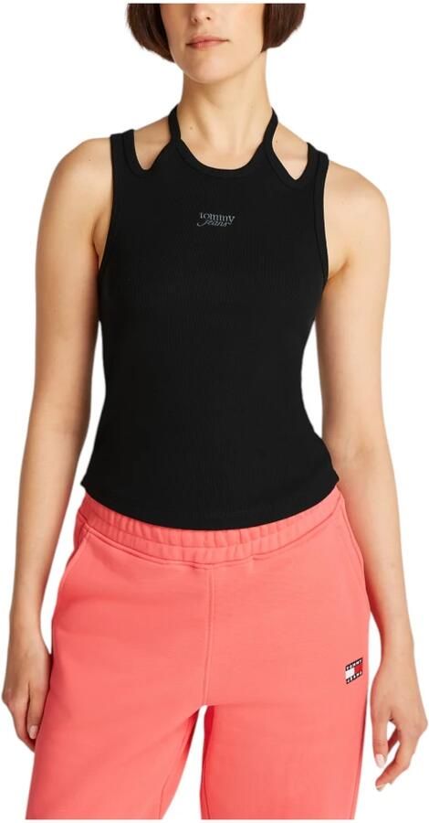 Tommy Jeans Zwarte Mouwloze Ronde Hals Top Black Dames
