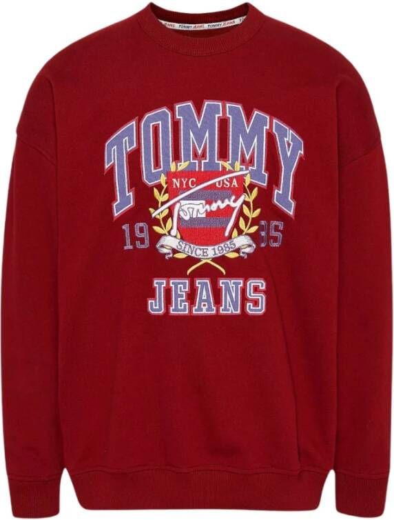 Tommy Jeans Heren Sweatshirt Bordeaux Print Ronde Hals Red Heren