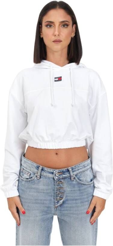 Tommy Jeans Witte Cropped Hoodie Truien White Dames