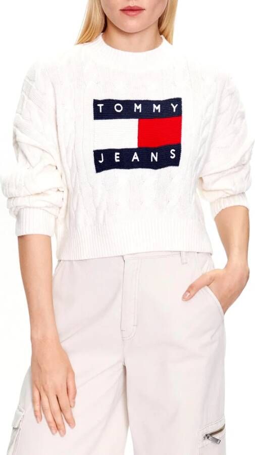 Tommy Jeans Witte Kabeltrui met Logo Wit Dames