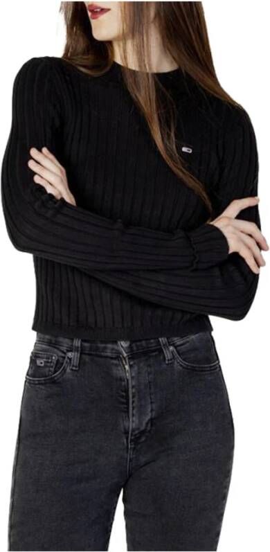 Tommy Jeans Zwarte Sweaters met Klein Logo Zwart Dames