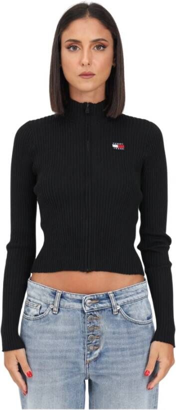 Tommy Jeans Zwarte Sweaters met Logo Patch Zwart Dames