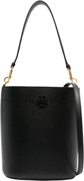 TORY BURCH 001 Black McGraw Leren Bucket Tas Black Dames