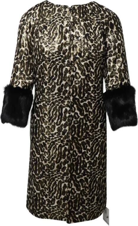 TORY BURCH Animal Print Jacquard Coat with Fur Sleeves in Multicolor Silk Meerkleurig Dames