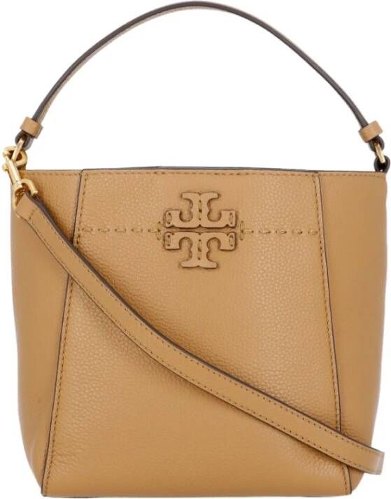 TORY BURCH Bruine Geperste Leren Handtas voor Vrouwen Bruin Dames