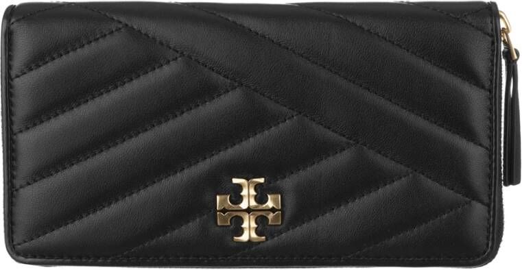 TORY BURCH Zwarte leren portemonnee met Chevron Quilting Black Dames