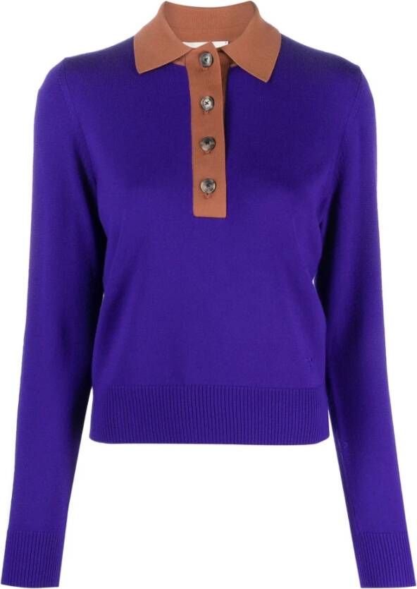 TORY BURCH Contrast Kraag Polo Purple Dames