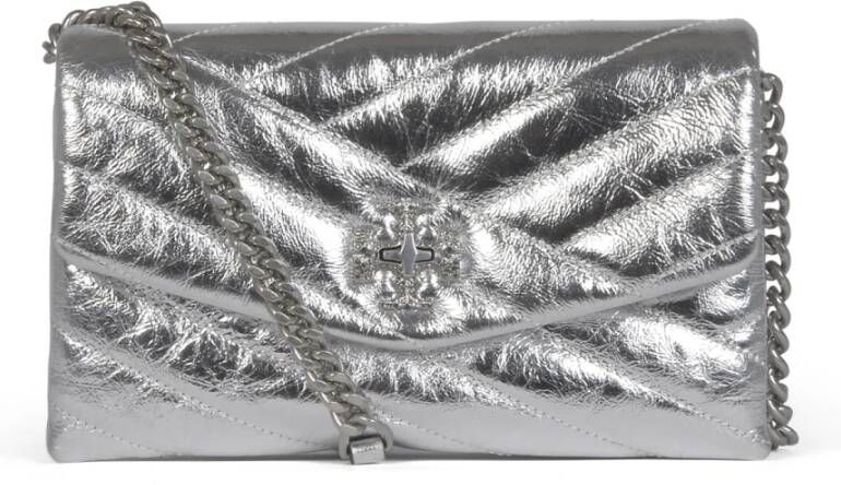 TORY BURCH Kira Chevron Metallic Pave Logo Chain Wallet Grijs Dames