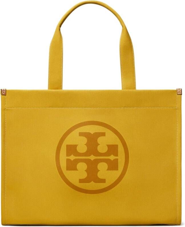 TORY BURCH Gele Logo-Motif Tote met Cirkelvormige Handvatten Yellow Dames