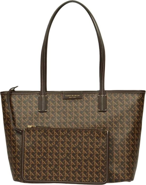 TORY BURCH Ever-Ready Printed Coated Canvas Kleine Tote Tas Brown Dames