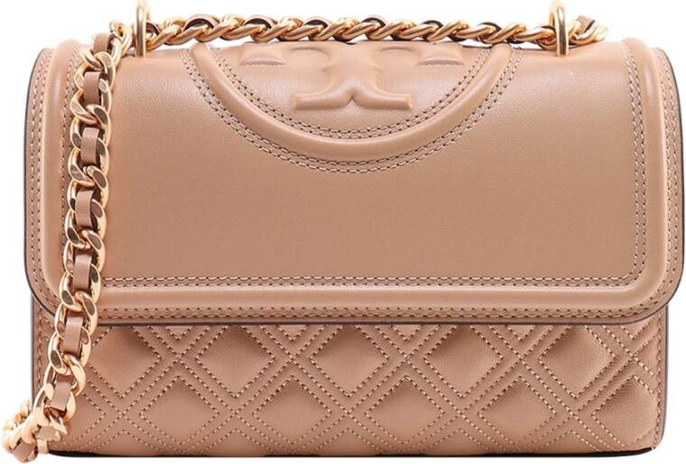 TORY BURCH Gewatteerde Leren Schoudertas Beige Dames