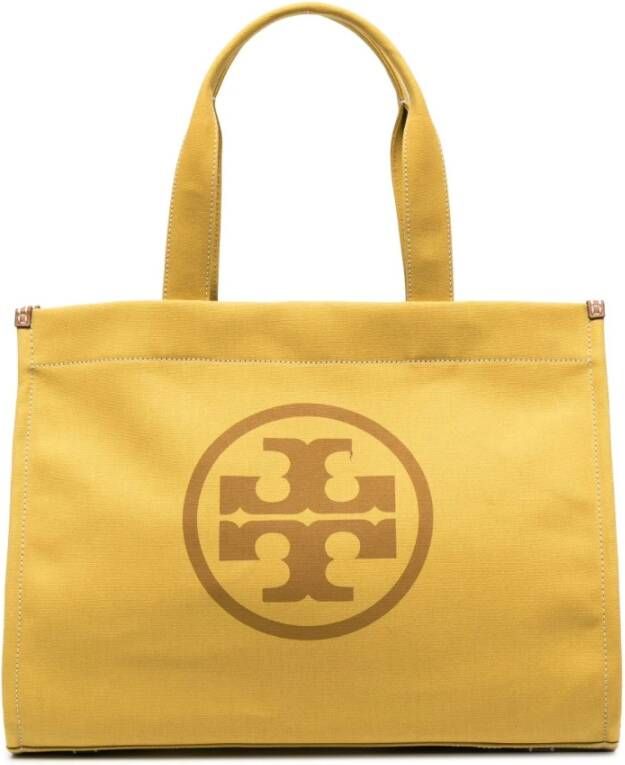 TORY BURCH Gele Logo-Motif Tote met Cirkelvormige Handvatten Yellow Dames