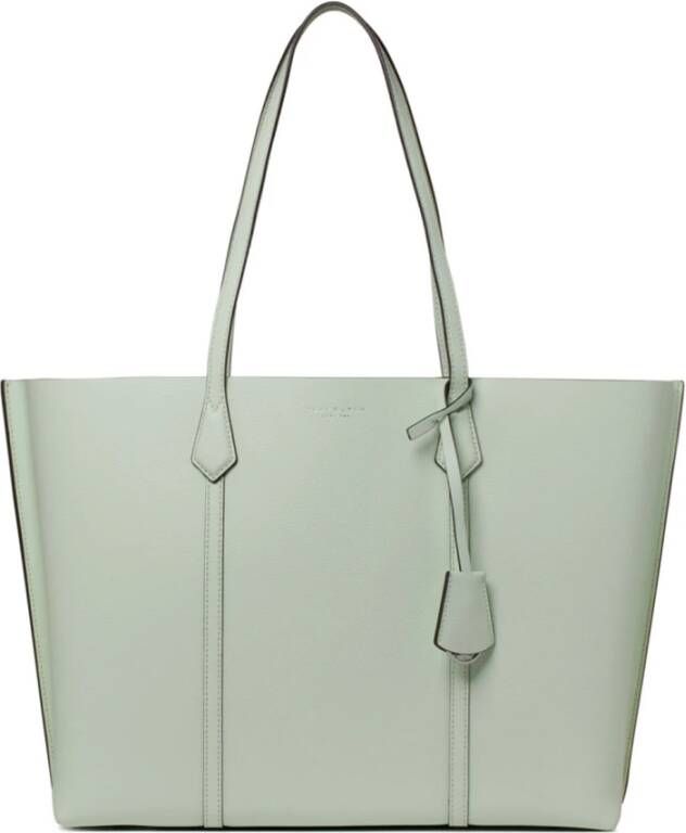 TORY BURCH Grained Leather Shopping Bag met Double T Charme Green Dames