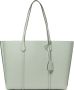 TORY BURCH Perry Shopping Bag van grained leer met goudkleurige logo print Green Dames - Thumbnail 1