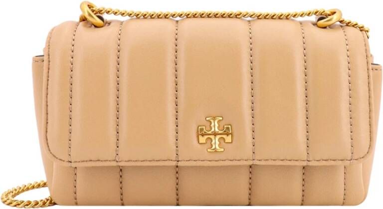 TORY BURCH Leren Mini Tas met Metalen Schouderband Beige Dames