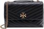 TORY BURCH Matelassé Leren Schoudertas met Metalen Logo Zwart Dames - Thumbnail 1