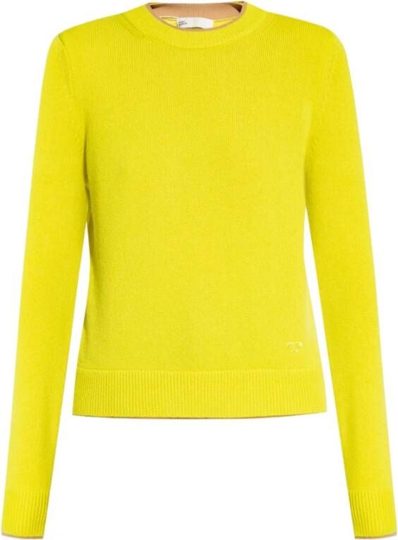 TORY BURCH Groene Kasjmier Trui Ronde Hals Green Dames
