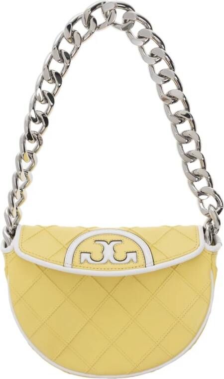 TORY BURCH Hobo bags Mini Fleming Soft Patent Border Crescent in geel