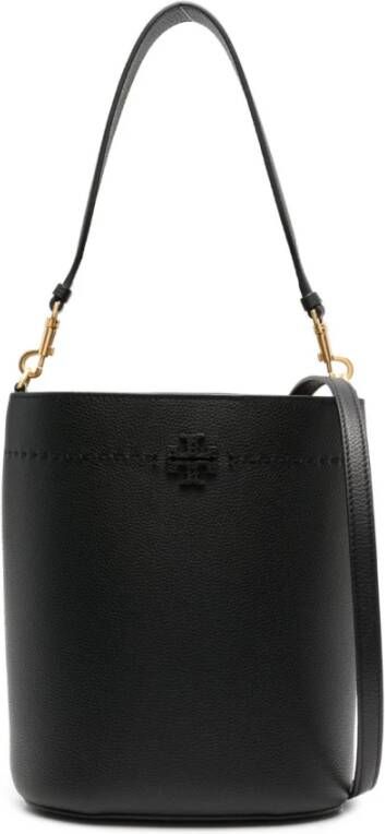 TORY BURCH 001 Black McGraw Leren Bucket Tas Black Dames