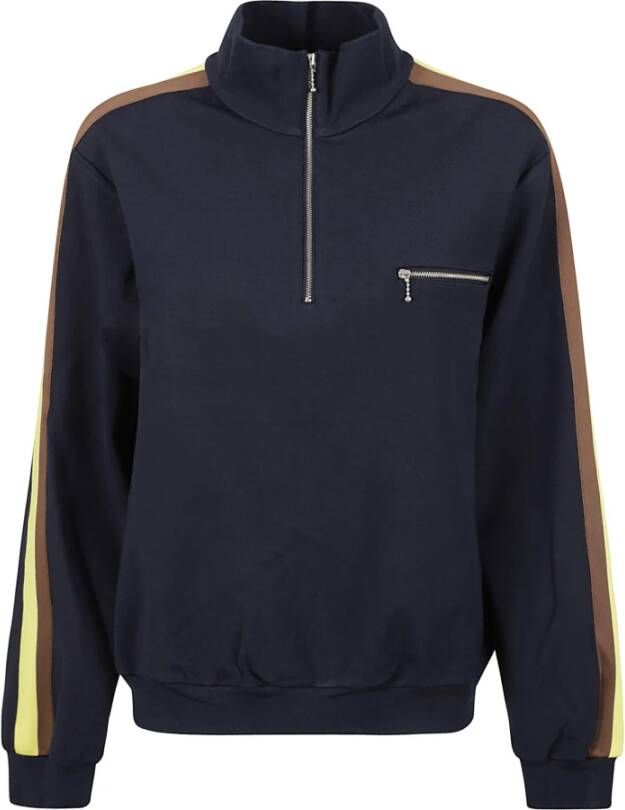 TORY BURCH Comfortabele Gebreide Quarter Zip Sweatshirt Blauw Dames