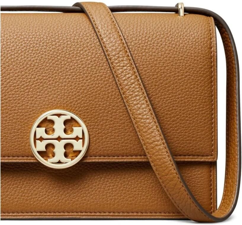 TORY BURCH Schoudertas van generfd leer met logo Brown Dames - Foto 2