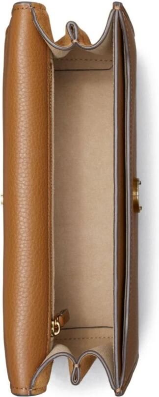 TORY BURCH Schoudertas van generfd leer met logo Brown Dames - Foto 5