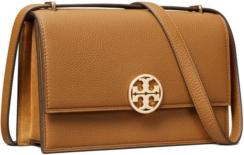 TORY BURCH Schoudertas van generfd leer met logo Brown Dames - Foto 4