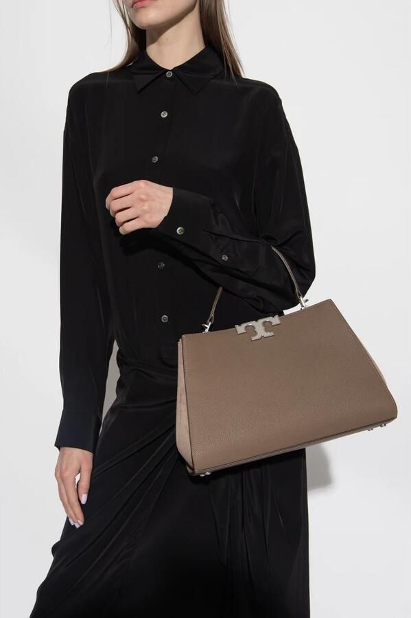 TORY BURCH Hobo bags Spacious Pebbled Leather Handbag With Suede Accent in grijs
