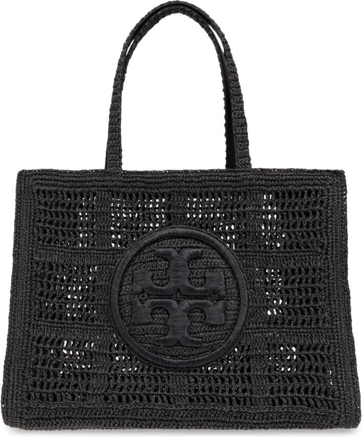 TORY BURCH Geweven Raffia Dubbel T Motief Tas Black Dames