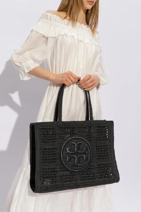 TORY BURCH Geweven Raffia Dubbel T Motief Tas Black Dames - Foto 6